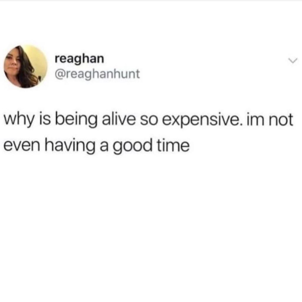 why is being alive so expensive? I'm not even having a good time.